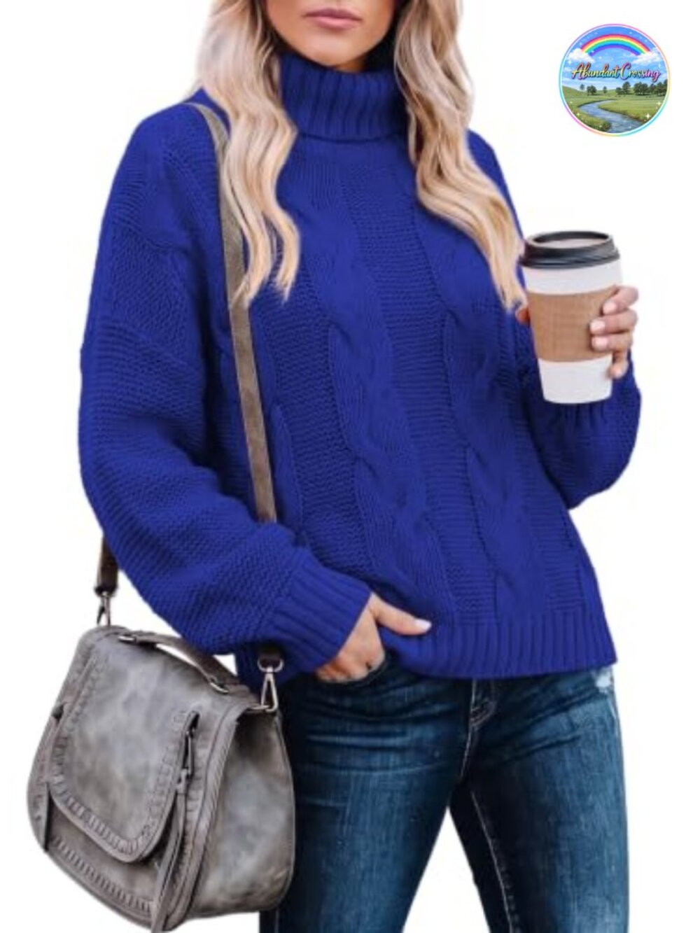 Chunky Cable Knit Turtleneck Pullover Sweater Oversized Fall Winter